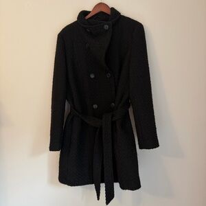 Alfred Sung Black Textured Belted Coat XL